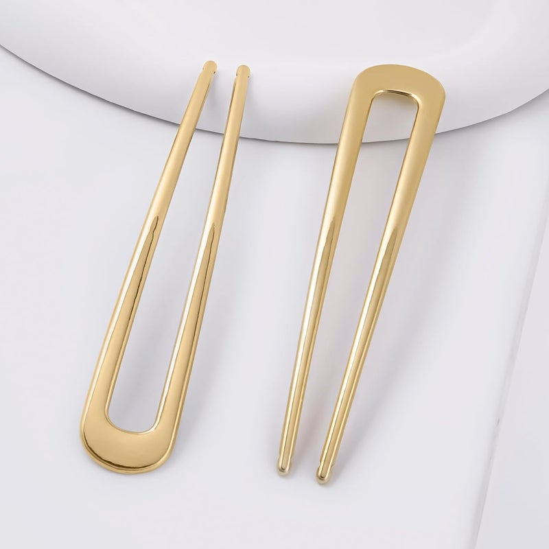 hisial 6Pcs Metal French Hair Pins for Women U Shape Sticks 3.9 Inch Vintage Fork for Hairstyle Accessories(Gold) - Image 3